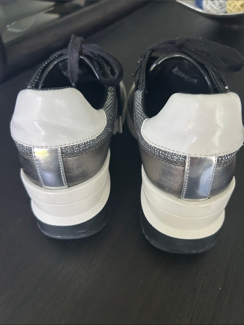 Michael Kors Womens Black & Silver Knit Lace-Up Sneakers with White Trim - Picture 5 of 7